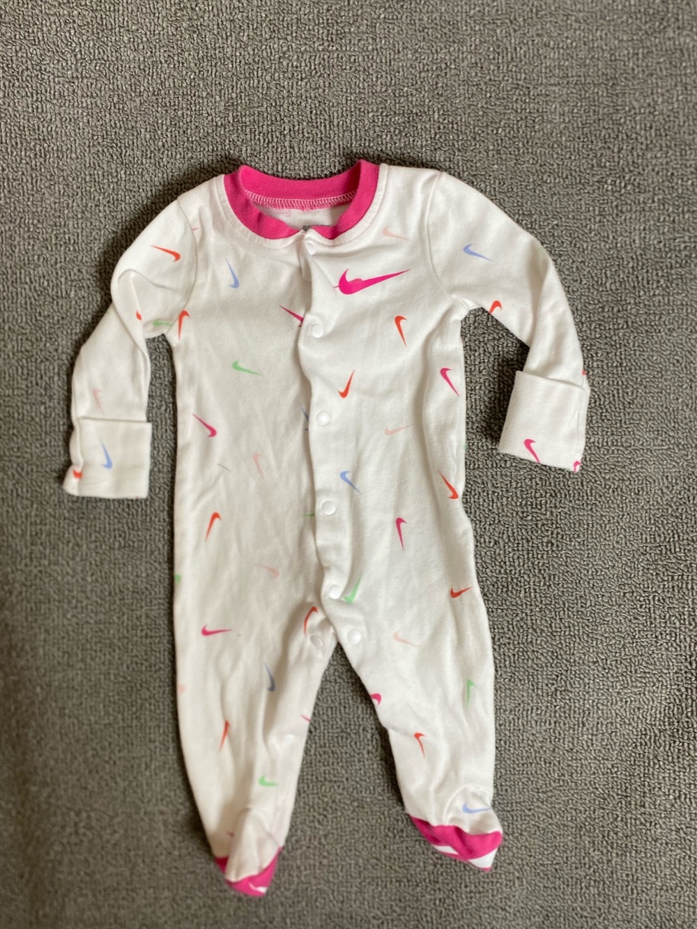 Baby Girl’s 3 Months Nike Footed Button Up Pajamas with Mitts